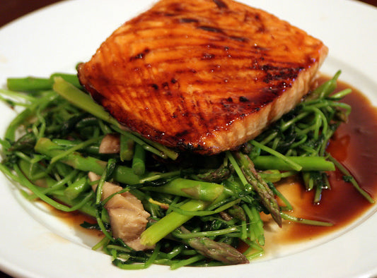 Roasted Salmon and Asparagus with Polenta