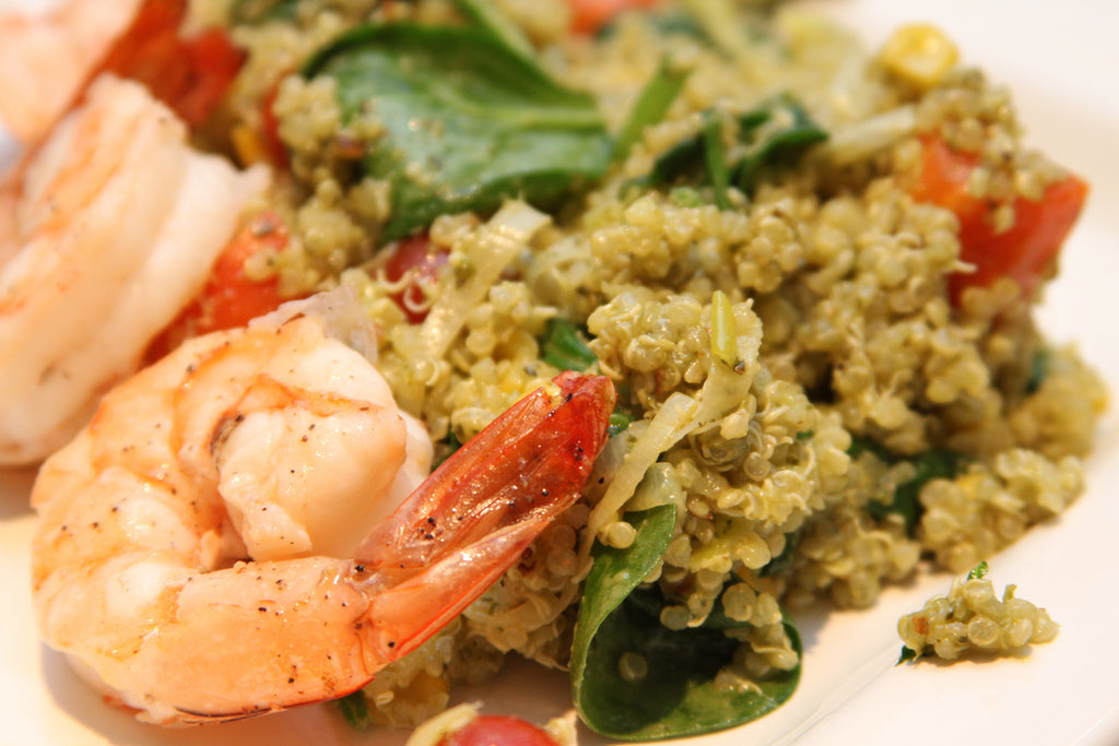 Garlic Shrimp with Spinach and Pesto Quinoa