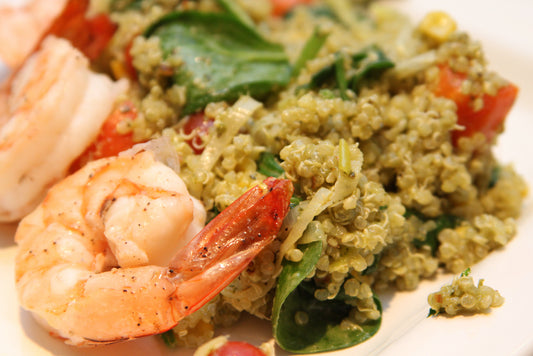 Garlic Shrimp with Spinach and Pesto Quinoa